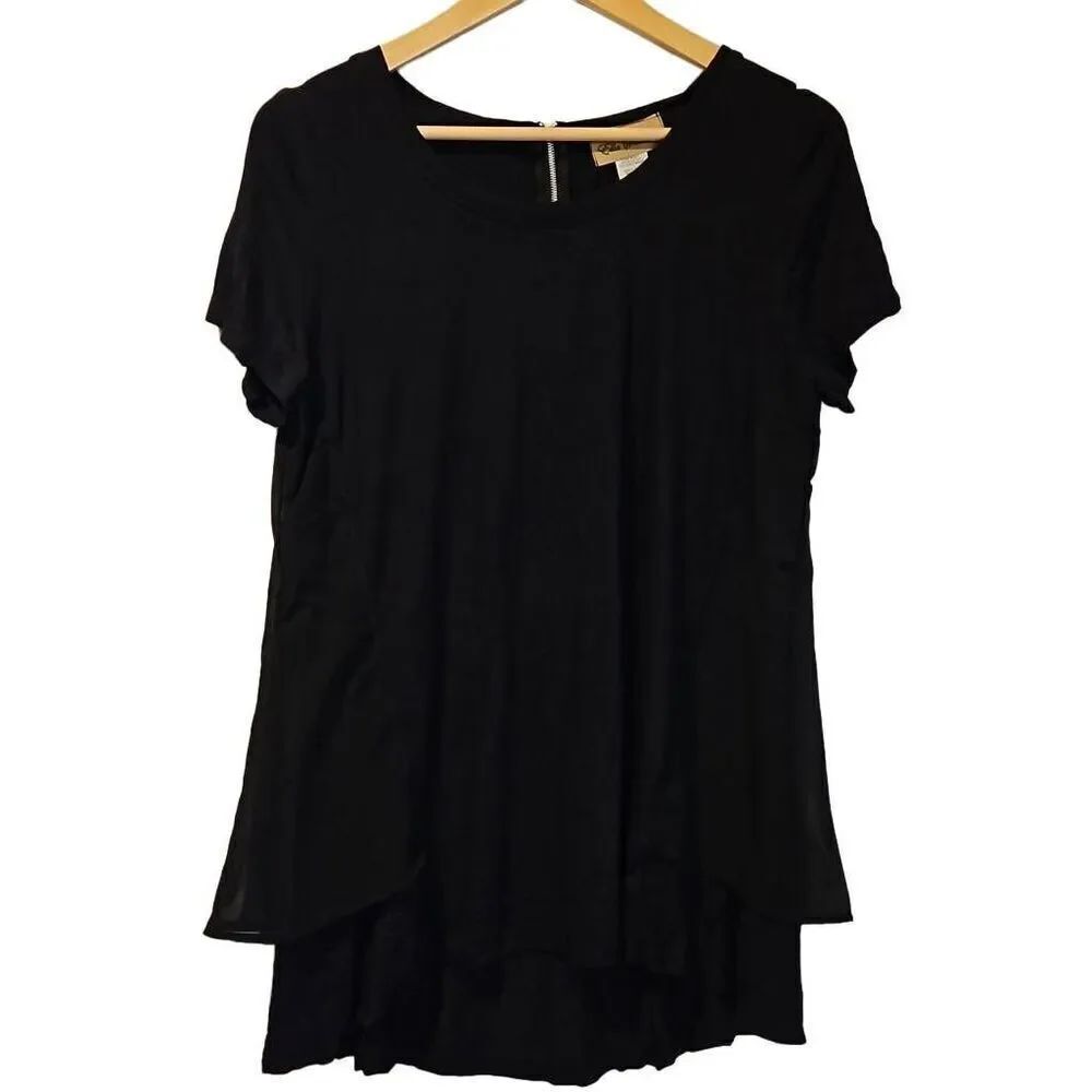 Ella Samani Layered Short Sleeve Top Black Large